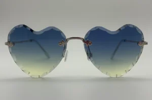 Lunettes de soleil coeur sans monture verres bleu dégradé vue face