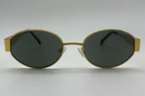 Lunettes de soleil ovales or verres verts vue face