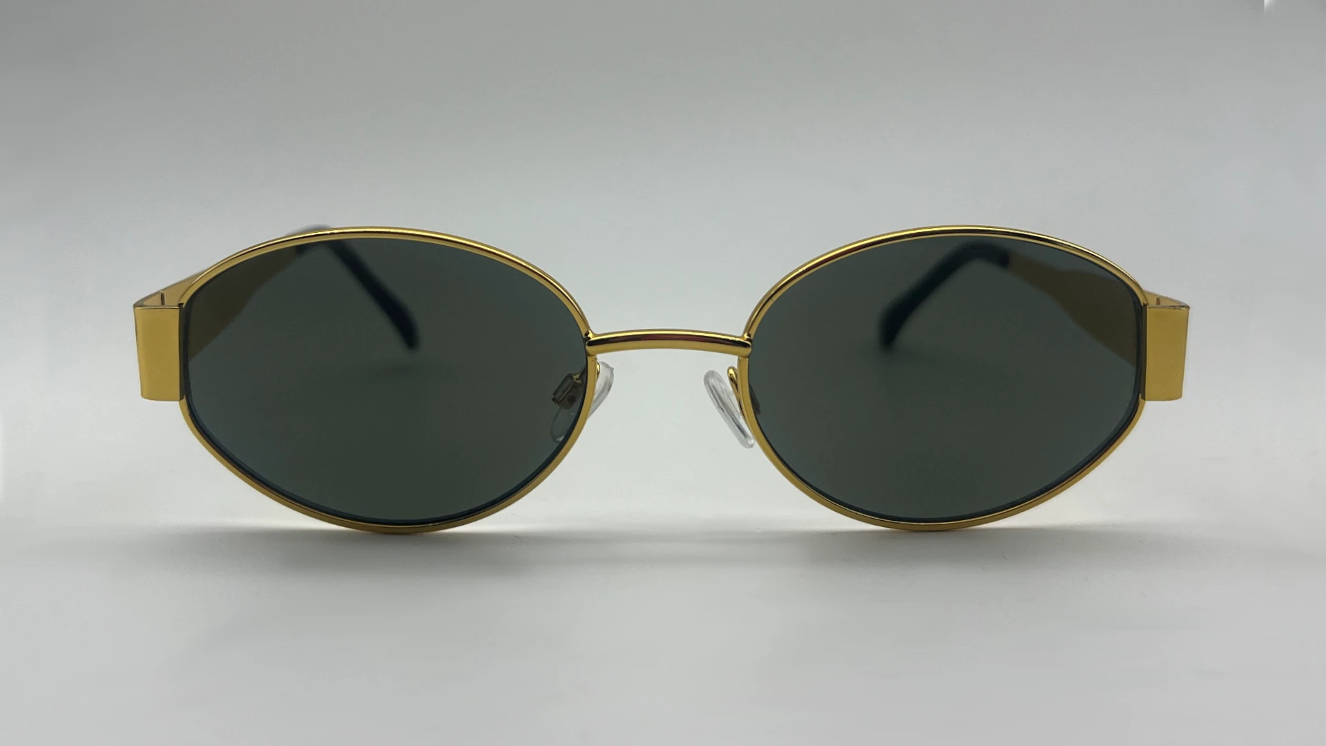 Lunettes Ovales Or Verts - Face Lunettes de soleil ovales or verres verts vue face