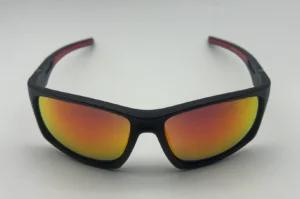 Lunettes de soleil surf noir rouge verres rouge miroir polarisés vue face